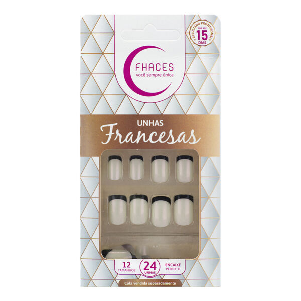 U3015 - Unhas Francesa Pérola com Preta