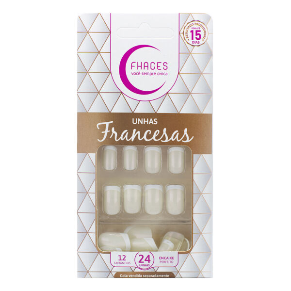 U3016 - Unhas Francesa Pérola com Branca com 24 Unid