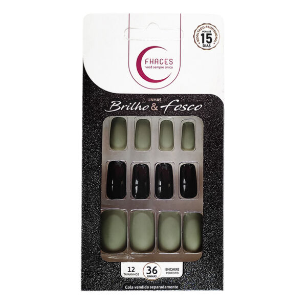 U4031 - Unhas Fhaces Brilho e Fosco Verde Militar - Preto
