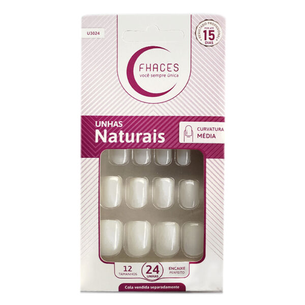 U3024 - Unhas Fhaces Natural Curvatura Média com 24 Unid