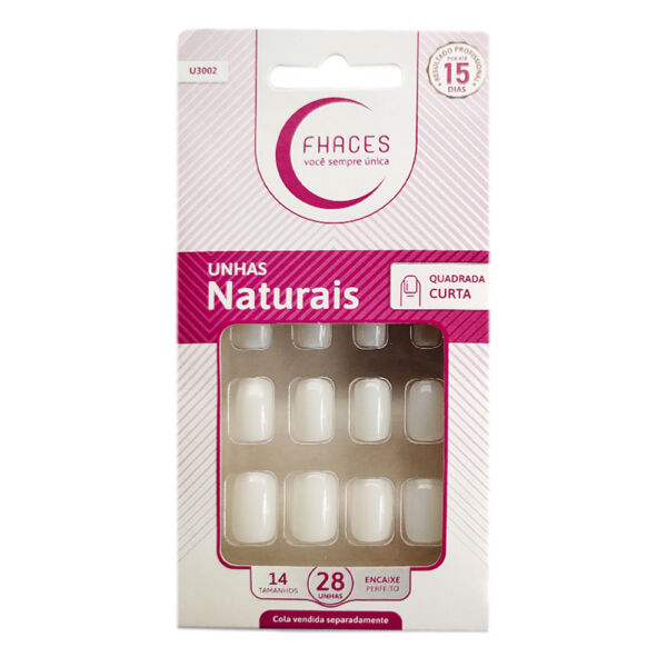 U3002 - Unhas Fhaces  Natural Quadrada Curta com 28 Unid