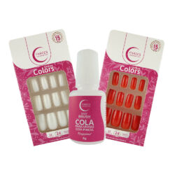 Kit de Unhas Colors Vermelho Vivo, Colors Perola e Cola 5g.