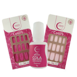 Kit de Unhas Colors Rosa Fucsia, Colors Lady Rose e Cola 5g.