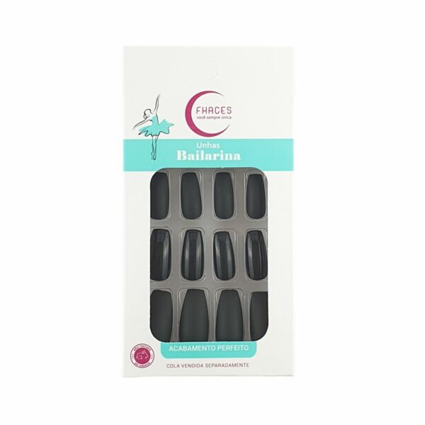 Unhas Fhaces Bailarina All Black Brilho e Fosco