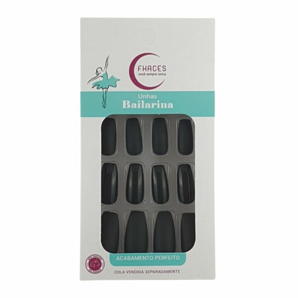 Unhas Fhaces Bailarina All Black Brilho e Fosco