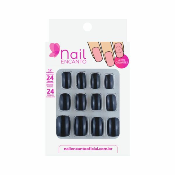 Unhas c/Adesivos Autocolantes Curta Preta