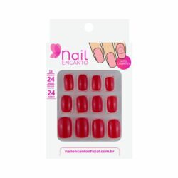 Unhas c/Adesivos Autocolantes Curta Vermelha
