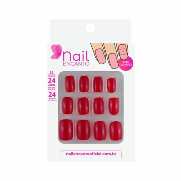Unhas c/Adesivos Autocolantes Curta Vermelha