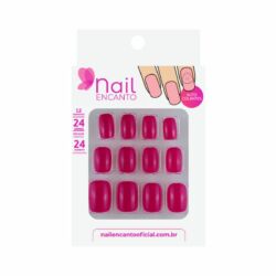 Unhas c/Adesivos Autocolantes Curta Rosa Pink