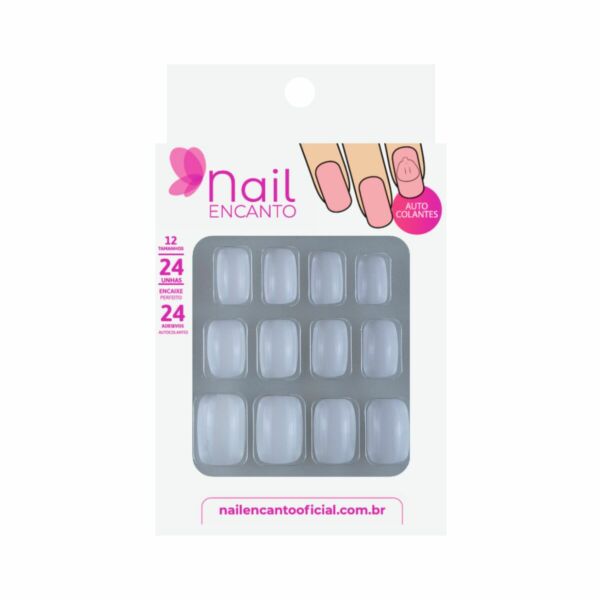 Unhas c/Adesivos Autocolantes Curta Branca